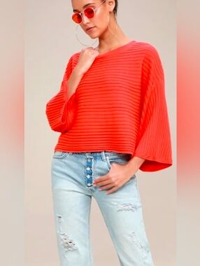 BB Dakota Claudel Coral Red Ribbed Sweater Top